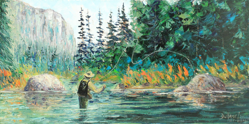 Pierre Duhamel Fly Fisherman, Oil on Canvas - 20x40