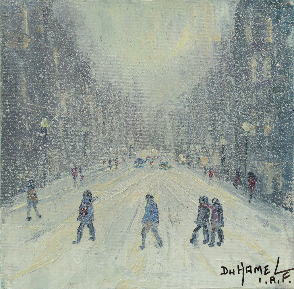 P. Duhamel, Neige à Montréal - Oil on canvas, 8x8