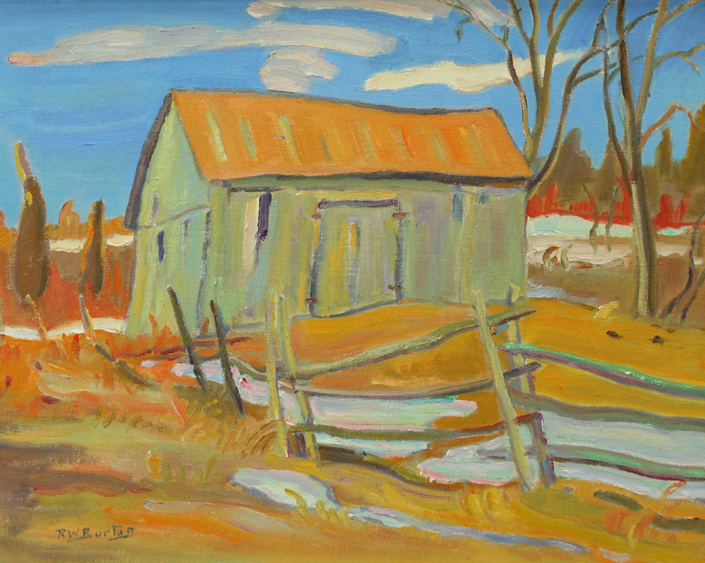 Ralph W. Burton, Barn and Spring - Oil painting, 16x20