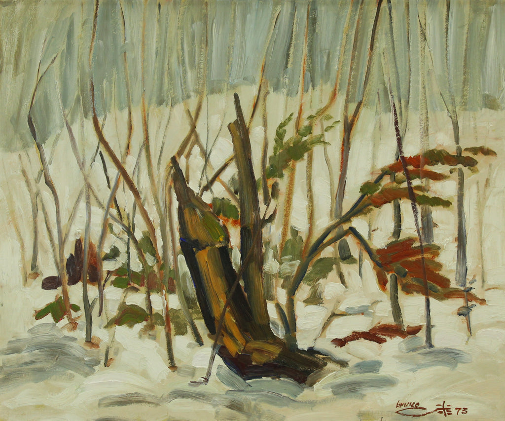 Bruno Cote painting, Branches in the snow - Oil on panel, 20x24